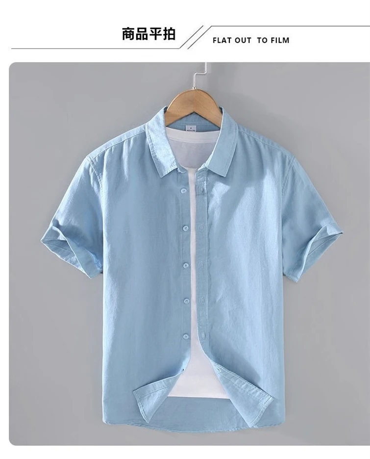 Men's Cotton Linen Short-Sleeved Shirt Summer Streetwear Plain Color Stand Collar Casual Beach Style plus Size M-3XL - Image 19