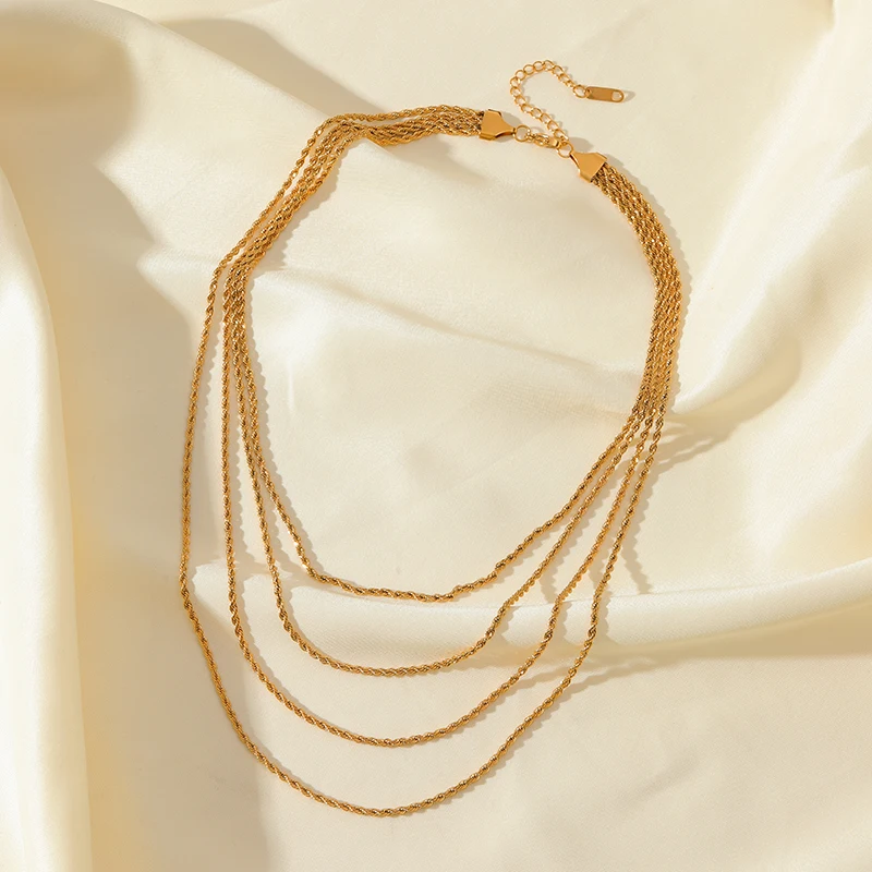 EILIECK 316L Stainless Steel Metal Multilayer Chain Necklace For Women Fashion 18K Gold Plated Collar Waterproof Jewelry Gift - Image 15