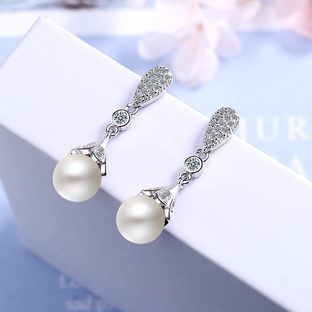 Silver color Pearl Jewelry natural freshwater pearl drop earrings for women Silver Wedding Dangle Earring - Image 4