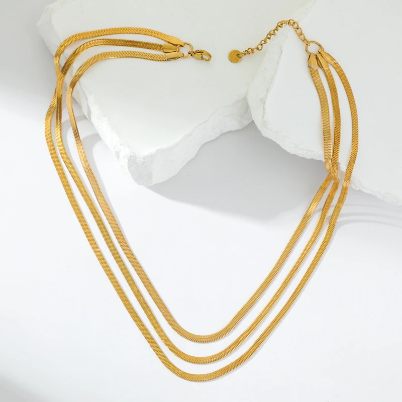 EILIECK 316L Stainless Steel Metal Multilayer Chain Necklace For Women Fashion 18K Gold Plated Collar Waterproof Jewelry Gift - Image 11