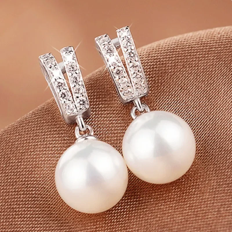 Huitan New Trend Imitation Pearl Dangle Earring for Women Luxury Silver Color Bling Cubic Zirconia Fashion Elegant Lady Jewelry - Image 20
