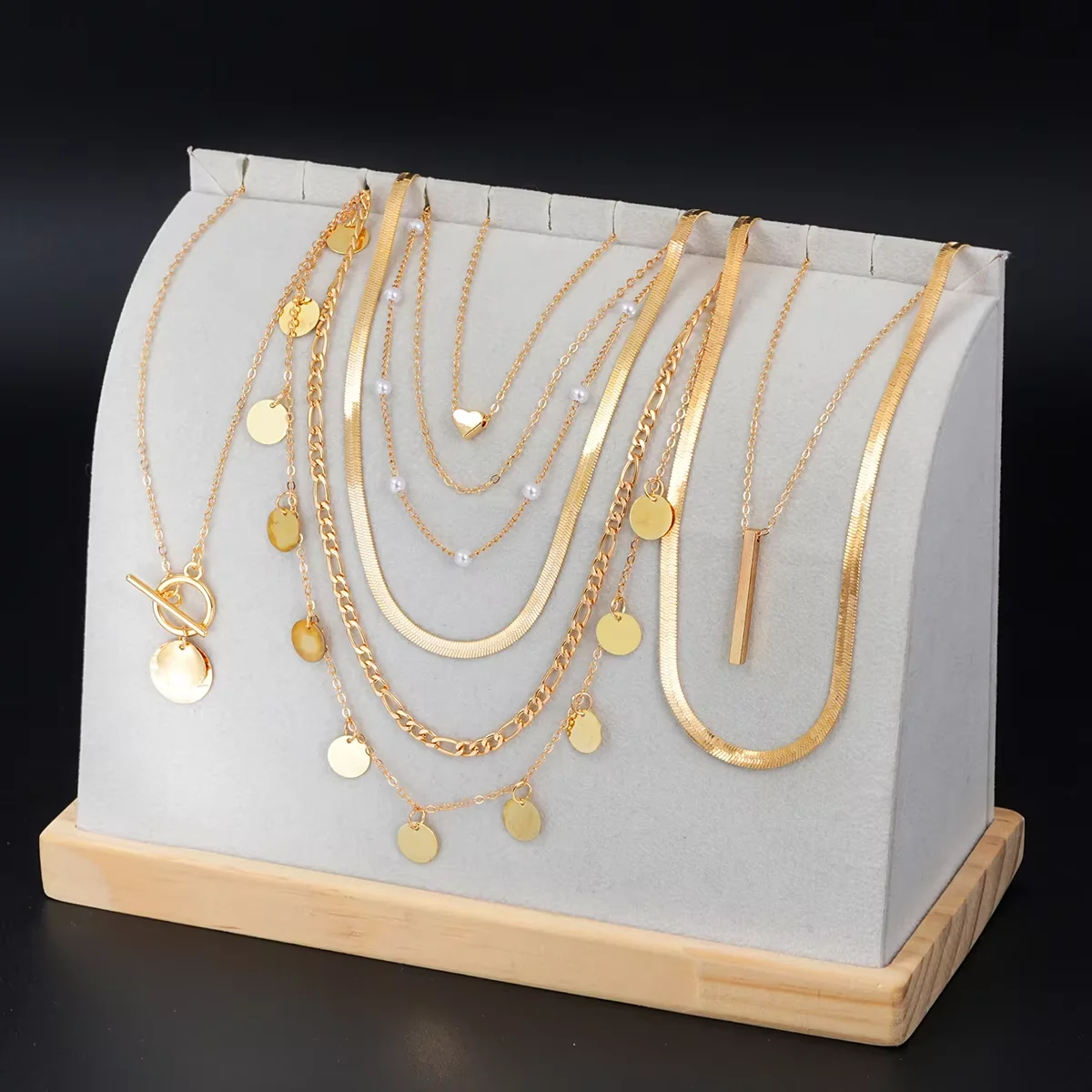 9 Pcs Multi-layered Gold Color Necklace Set for Women Fashion Zircon Pearl Heart Butterfly Star Moon Snake Pendant Necklaces Set - Image 7