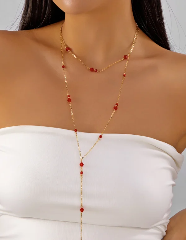 Fashion Simple Crystal Tassel Y-Shaped Necklace for Women Double Layer Gold Color Sweater Chain Long Necklace Party Jewelry Gift