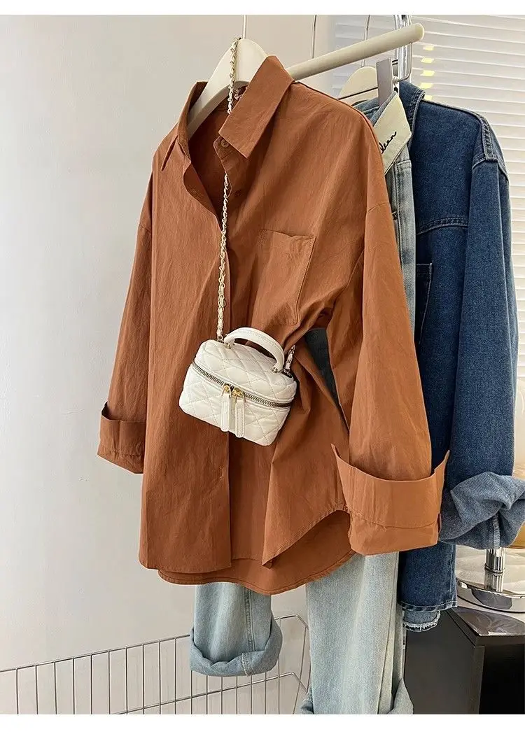 Solid Color Long Sleeve Women's Shirt with Pocket Loose Button Up Casual Blouse Woman 2026 New Spring Summer All-Match Shirt Top - Image 25