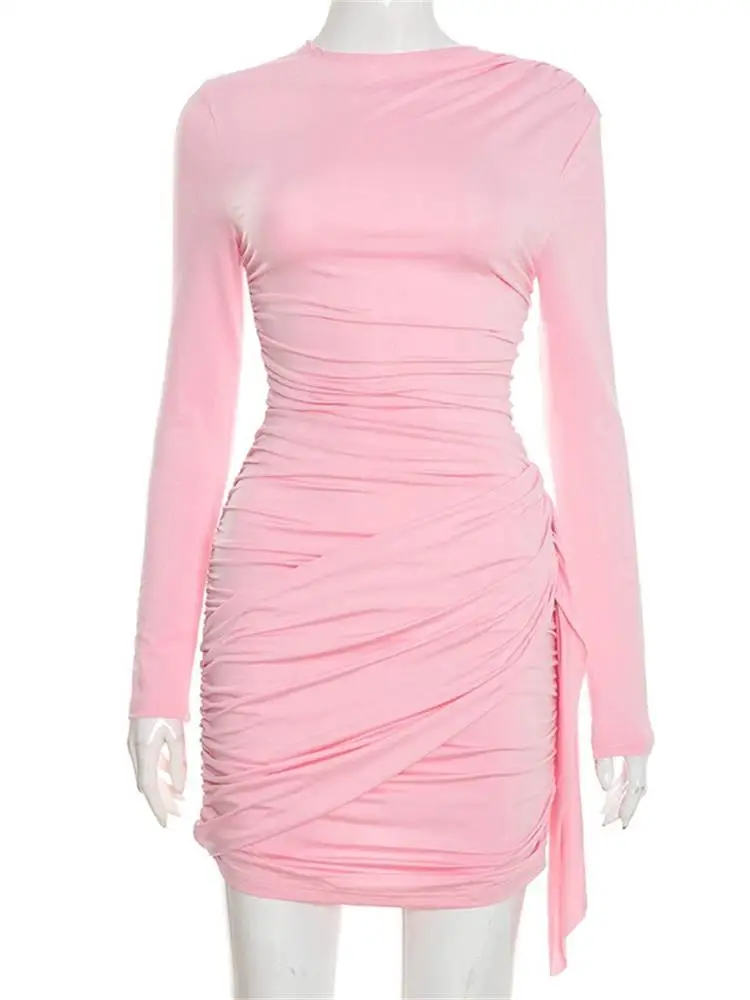 Shestyle Crew Neck Solid Slim Sheath Dress Women Long Sleeve Overlap Burgundy Elegant Casual Bodycon Outfits Office Lady 2026 - Image 7