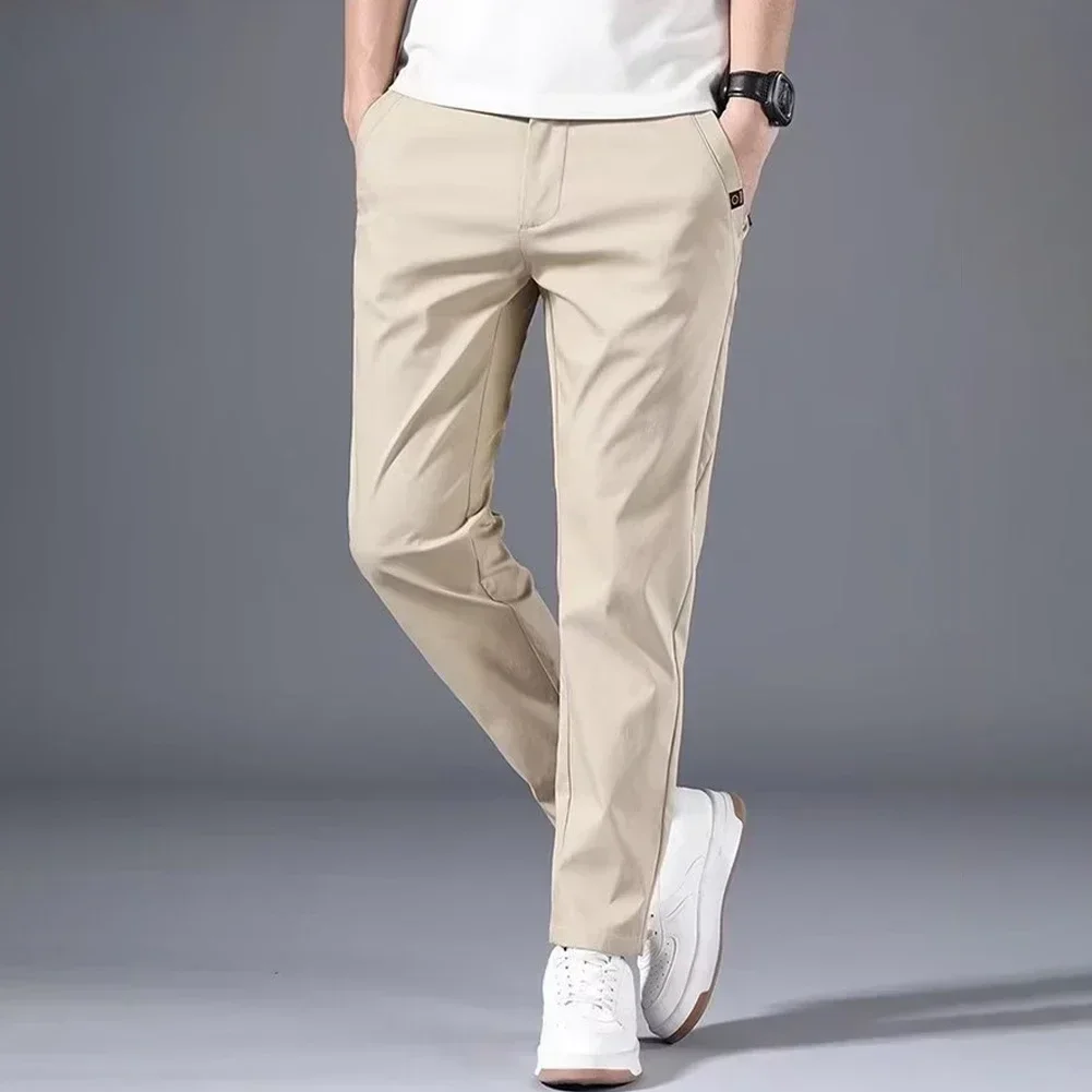Summer Men's Slim Fit Thin Chino Pant Casual Flat Front Flex Classic Full Pants Middle Waist Man Trousers - Image 5