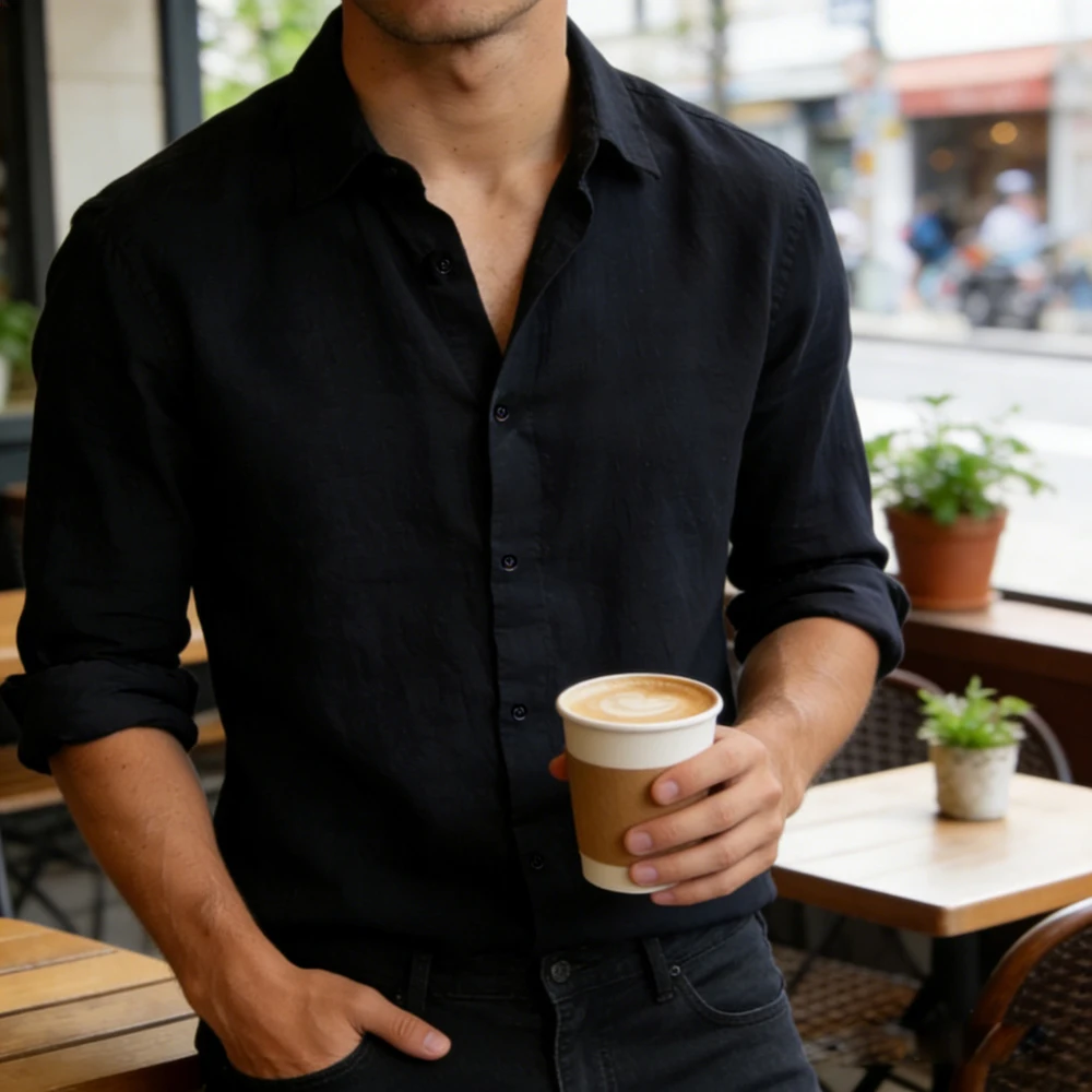 2026 Men's New Linen Long Sleeve Shirt Solid Color 3D Printed White Shirt Hawaiian Fishing Long Sleeve Soft Men's Fast Shipping - Image 2