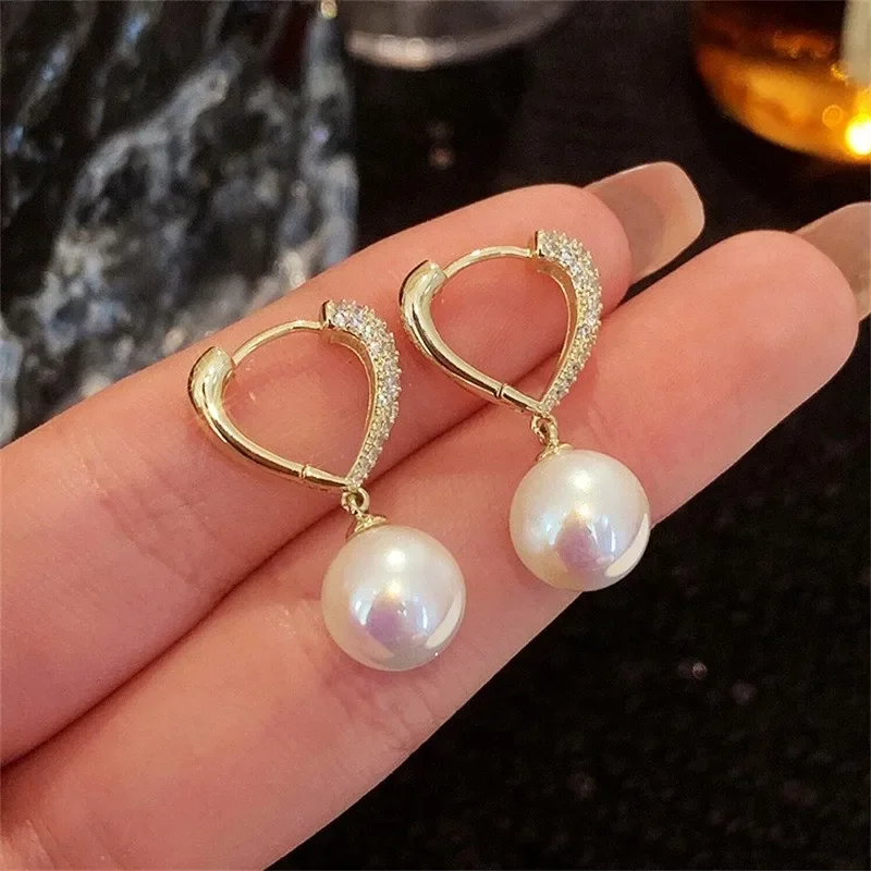 Huitan New Trend Imitation Pearl Dangle Earring for Women Luxury Silver Color Bling Cubic Zirconia Fashion Elegant Lady Jewelry - Image 16