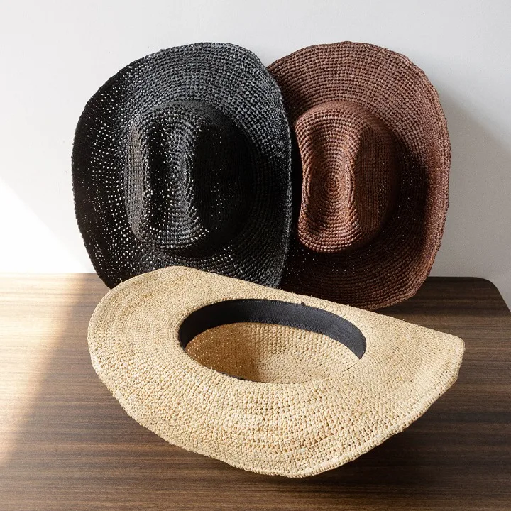 Ins Hand-crocheted Natural Raffia Straw Sun Hats Cowboy Hat for Women Men Summer Wide Brim Panama Outdoor Breathable Beach Caps - Image 13