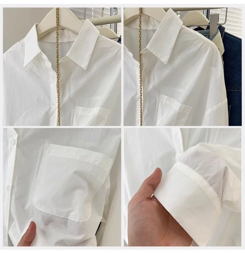 Solid Color Long Sleeve Women's Shirt with Pocket Loose Button Up Casual Blouse Woman 2026 New Spring Summer All-Match Shirt Top - Image 6
