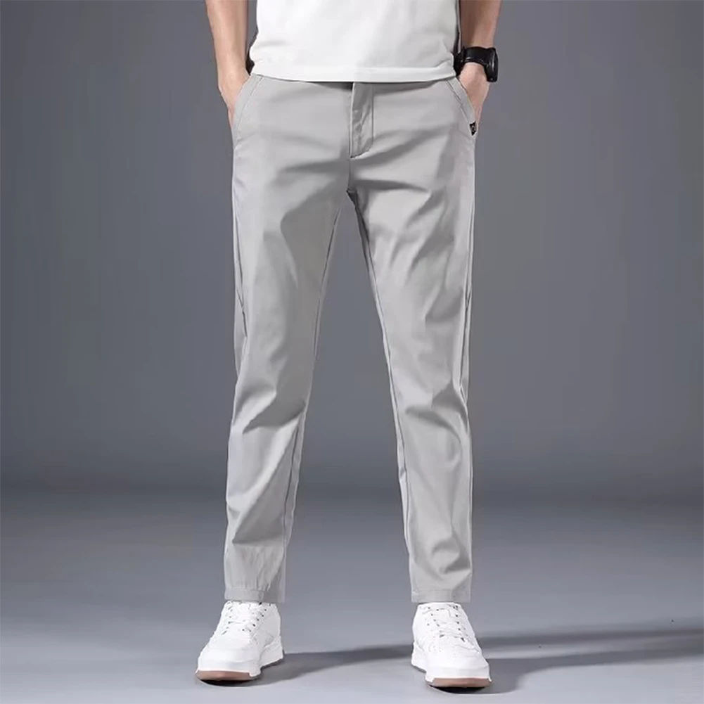 Summer Men's Slim Fit Thin Chino Pant Casual Flat Front Flex Classic Full Pants Middle Waist Man Trousers - Image 14