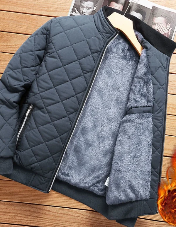 Autumn Winter Bomber Jacket Men Diamond Pattern Fleece Lined Casual Jacket Men Fashion Clothing 2023 Brand New Slim Fit Coat