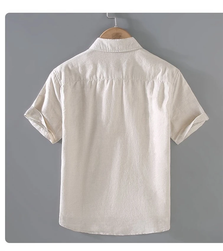 Men's Cotton Linen Short-Sleeved Shirt Summer Streetwear Plain Color Stand Collar Casual Beach Style plus Size M-3XL - Image 27