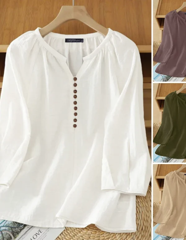 Women Blouse ZANZEA 2026 Spring Summer Shirt Casual V-Neck 3/4 Sleeve Solid Tops Female Mujer Elegant OL Work Blouses Oversize