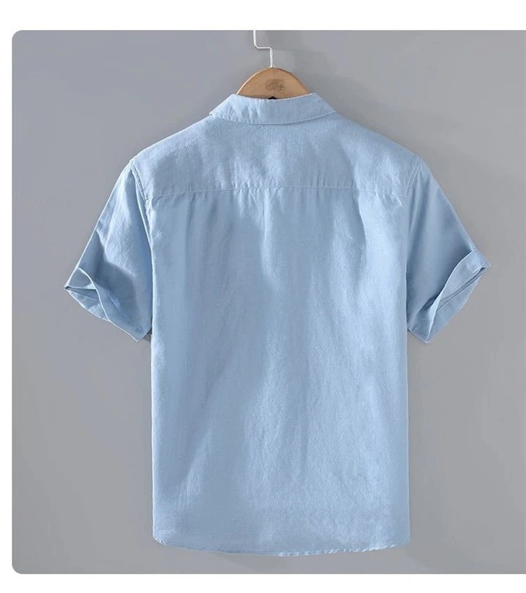 Men's Cotton Linen Short-Sleeved Shirt Summer Streetwear Plain Color Stand Collar Casual Beach Style plus Size M-3XL - Image 20