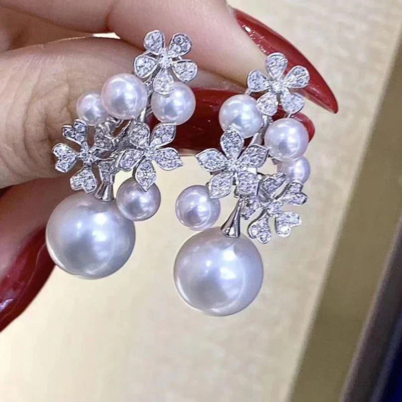 Huitan Trendy Simulated Pearl Women Drop Earrings Inlaid Sparkling CZ Flower Design Charming Party Daily Accessories Jewelry - Image 5