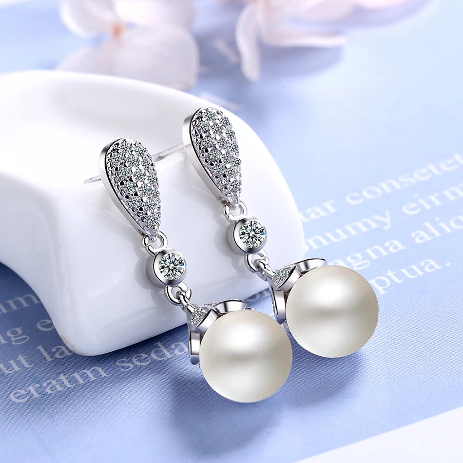 Silver color Pearl Jewelry natural freshwater pearl drop earrings for women Silver Wedding Dangle Earring - Image 12