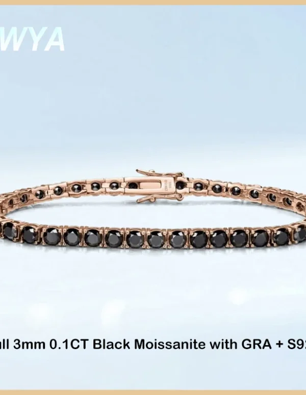 EWYA GRA Certified 3/4/5mm Full Black Moissanite Tennis Bracelet for Women Men 925 Silver Plated 18K Rose Gold Link Bracelets
