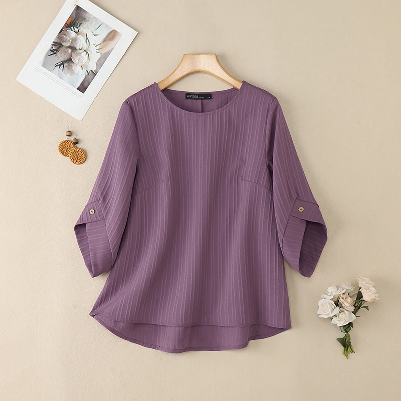 ZANZEA Elegant Blusas Women Autumn Solid Color Blouse 2025 Stylish O Neck Tops Fashion 3/4 Lantern Sleeve Casual Loose Tunics - Image 22