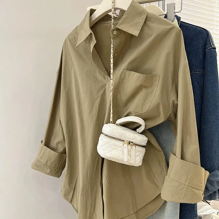 Solid Color Long Sleeve Women's Shirt with Pocket Loose Button Up Casual Blouse Woman 2026 New Spring Summer All-Match Shirt Top - Image 7