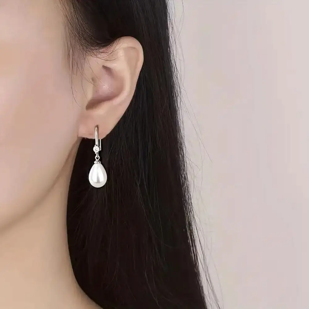 New Temperament Simple Water Drop Shape Simulation Freshwater Pearl Shell Beads Drop Earrings - Image 2