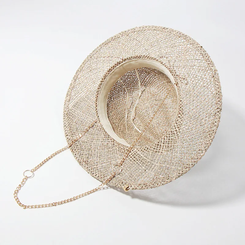 Panama Straw Sun Hat Wide Brim UPF50+ Foldable, Navy & Beige Contrast Beach Hat Adjustable Chin Strap Women Summer - Image 15