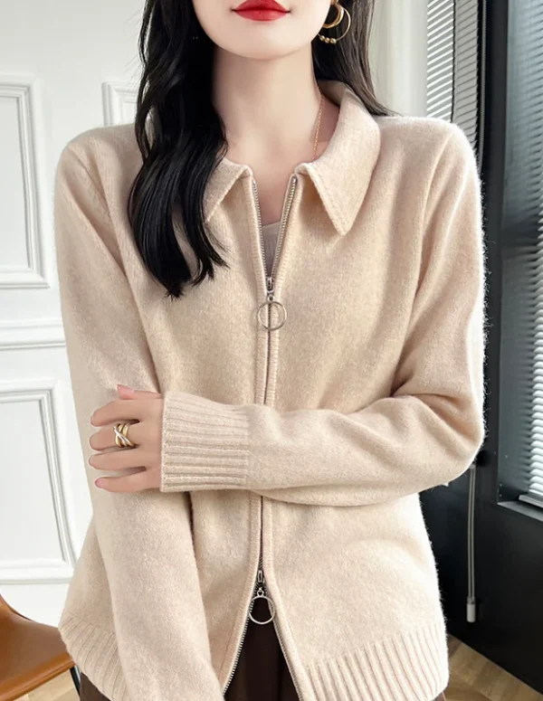 Autumn and winter 100% merino wool cardigan stand collar zipper cardigan cashmere sweater warm long sleeve top