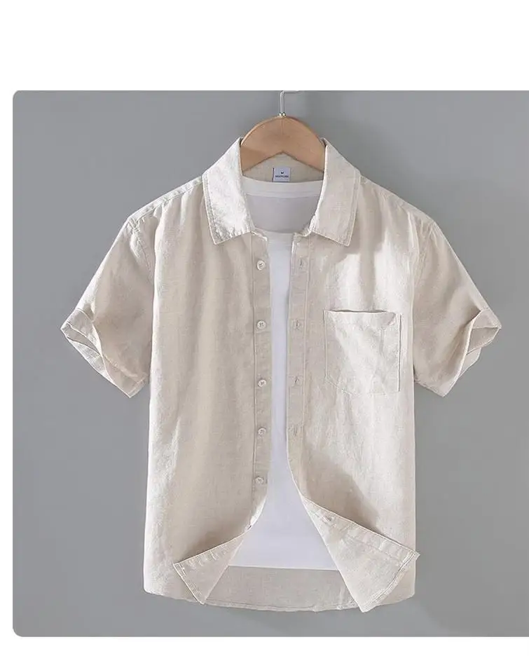 Men's Cotton Linen Short-Sleeved Shirt Summer Streetwear Plain Color Stand Collar Casual Beach Style plus Size M-3XL - Image 26