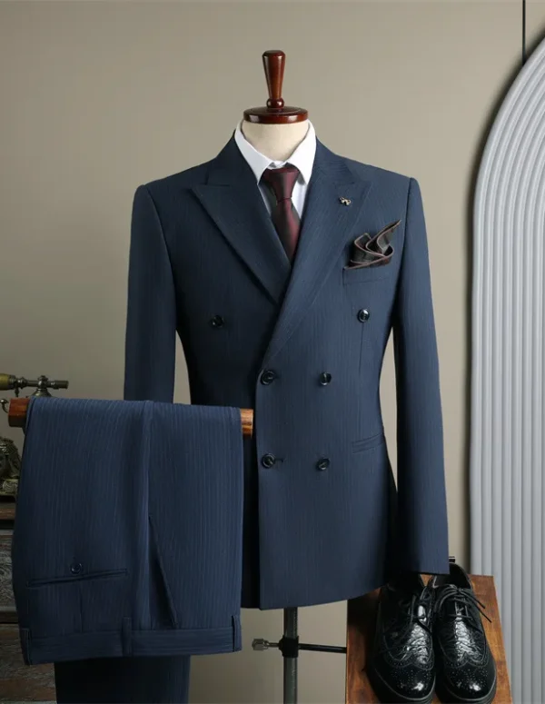 KIDWHXR Suit Set Man Turn Down Collar Long Sleeve Blazer Male Straight-leg Pant Men Fashion Striped Slim Casual Two-piece Outfit