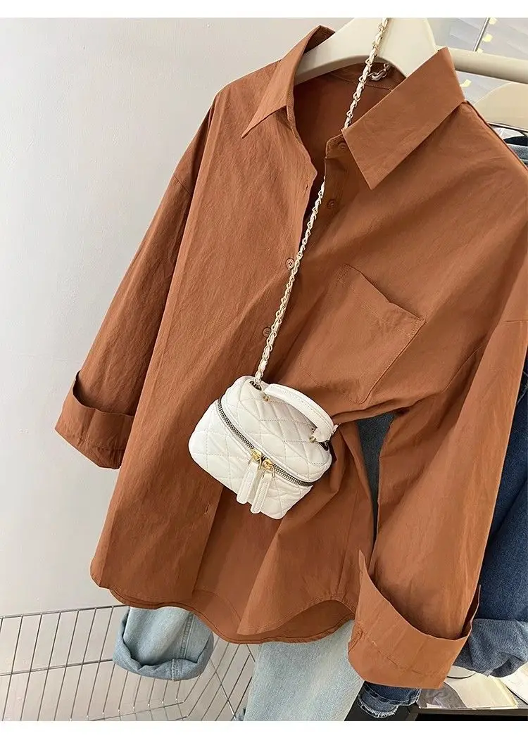 Solid Color Long Sleeve Women's Shirt with Pocket Loose Button Up Casual Blouse Woman 2026 New Spring Summer All-Match Shirt Top - Image 26