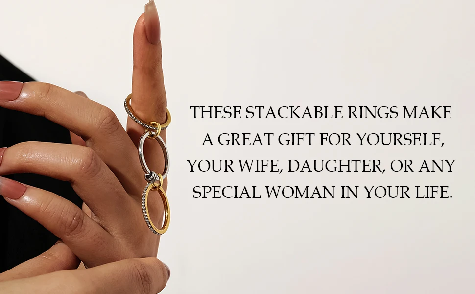 New Stainless Steel Cubic Zirconia Stackable Rings for Women 18k GoldPlating Multi-Link Connected Statement Ring Stack Jewelry - Image 16