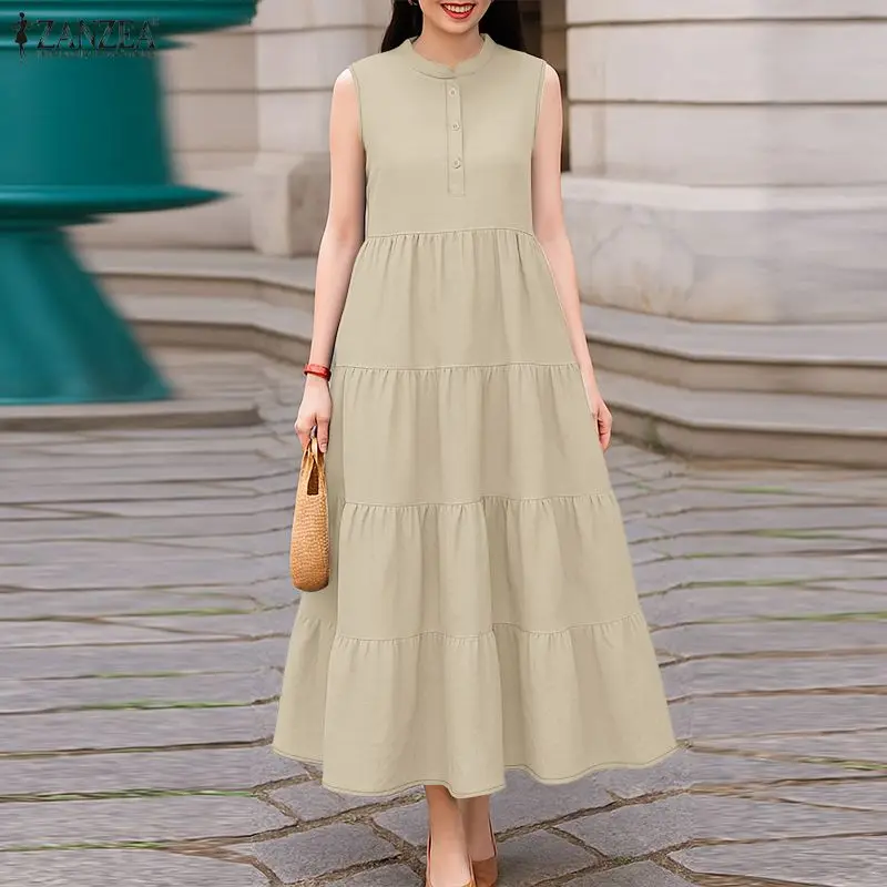 Fashion Summer Sleeveless Dress 2026 ZANZEA Women Casual Loose Sundress Solid Holiday Robe Female Elegant Ruffled Work Dresses - Image 4