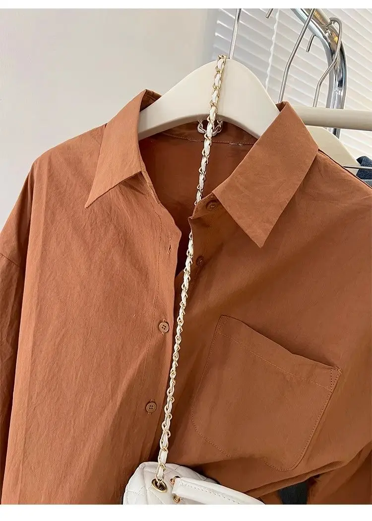 Solid Color Long Sleeve Women's Shirt with Pocket Loose Button Up Casual Blouse Woman 2026 New Spring Summer All-Match Shirt Top - Image 27