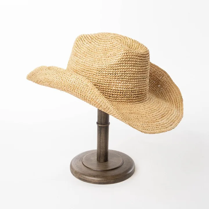Ins Hand-crocheted Natural Raffia Straw Sun Hats Cowboy Hat for Women Men Summer Wide Brim Panama Outdoor Breathable Beach Caps - Image 30