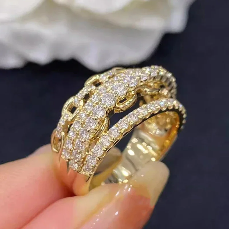 Huitan Multi-layers Design Lady Rings Gold Color Inlaid Shiny CZ Trendy Luxury Accessories Jewelry for Wedding Party Anniversary - Image 8