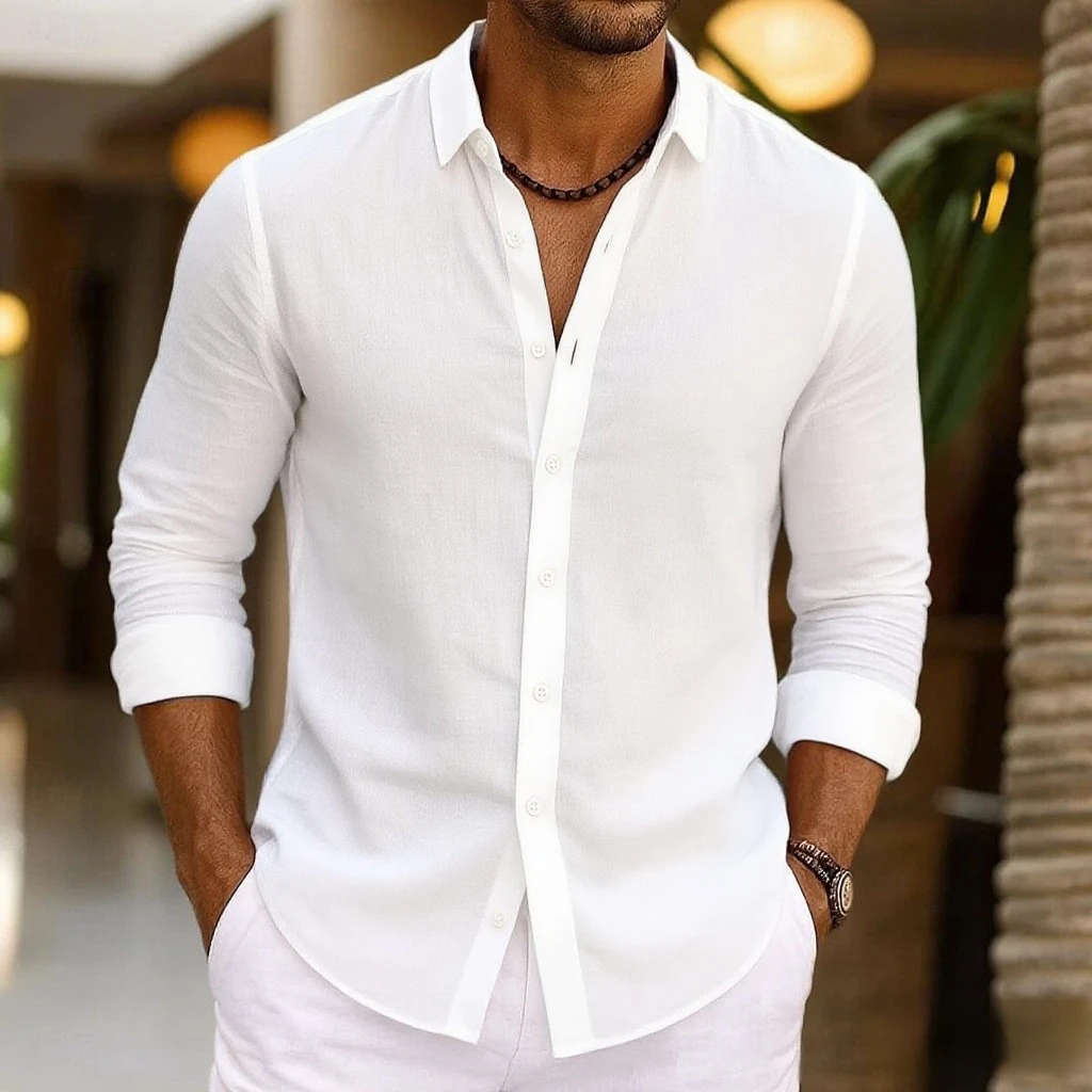 Men's Linen Shirt Summer Beachwear Button Solid Color Cotton Linen Long Sleeve Shirt Vacation Men's Clothing Fast Shipping - Image 6