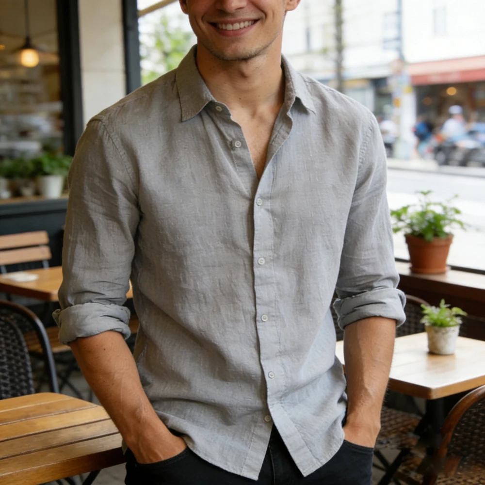 2026 Men's New Linen Long Sleeve Shirt Solid Color 3D Printed White Shirt Hawaiian Fishing Long Sleeve Soft Men's Fast Shipping - Image 9