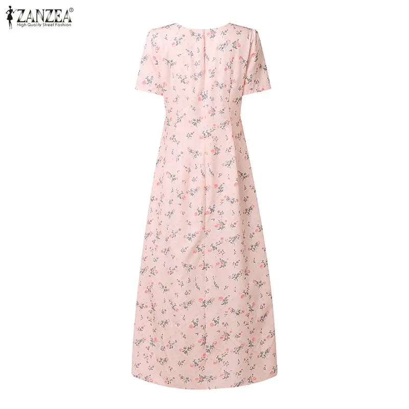 2026 ZANZEA Summer Floral Printed Dresses Women Elegant Casual Holiday Party Dress A Line Robe V Neck Short Sleeve Work Sundress - Image 3