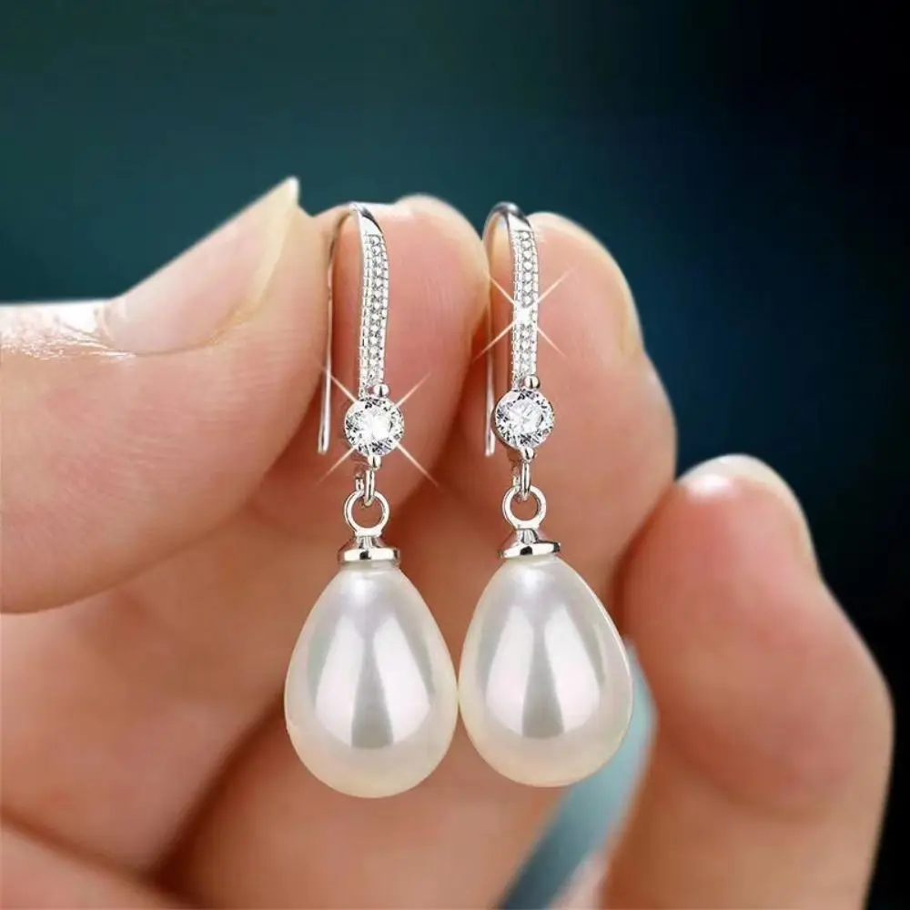 New Temperament Simple Water Drop Shape Simulation Freshwater Pearl Shell Beads Drop Earrings - Image 8