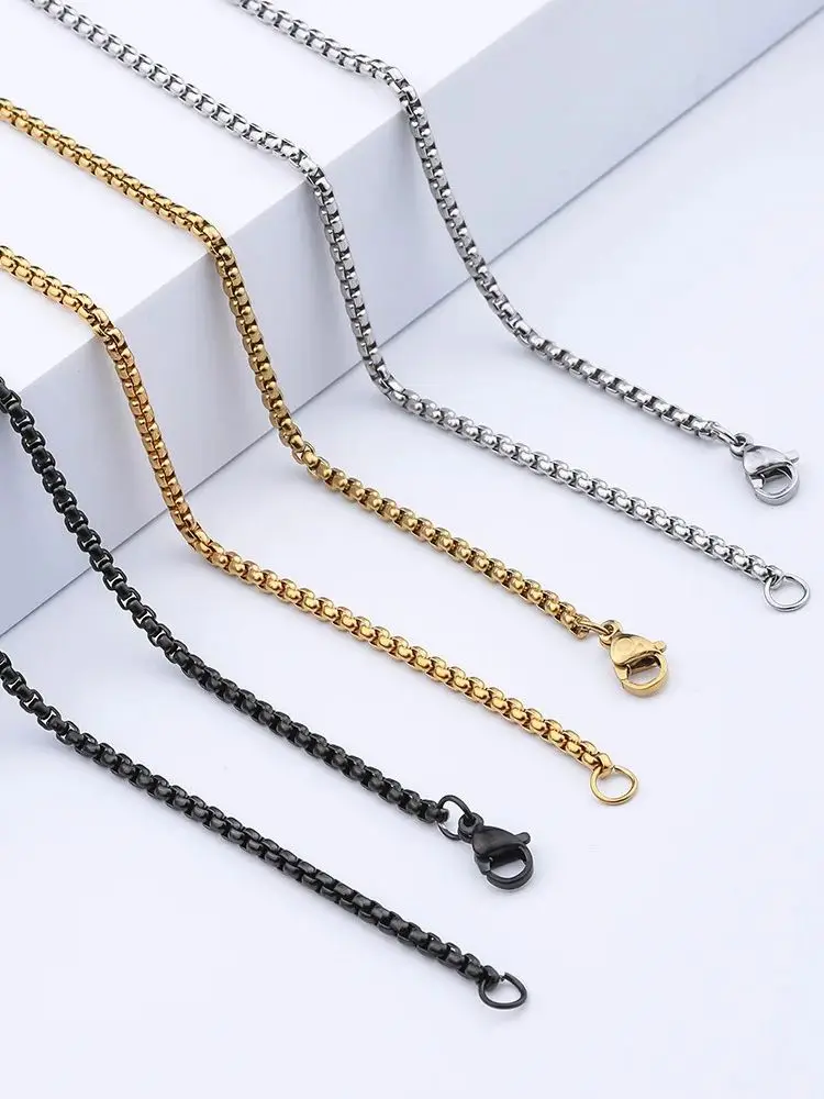 Stainless Steel Square Box Chain Necklace For Men Women Retro Black Gold Silver Color Choker Metal Jewelry DIY Accessories - Image 10