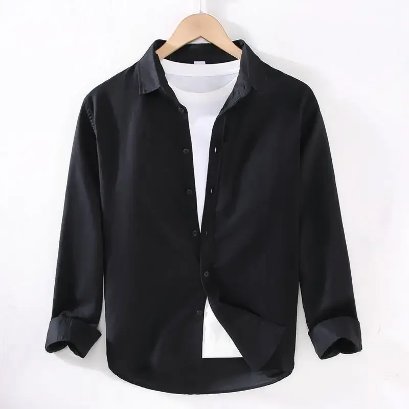 Linear Long-sleeved Men's Japanese Casual Loose Cotton Linen Shirt Spring and Summer Outfit Inch Shirt - Image 15