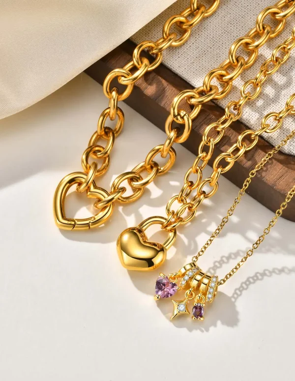 Charms Heart Pendant Necklace for Women, Golden Stainless Steel OT Toggle Necklace, Layered Necklace Stylish Valentine's Gift