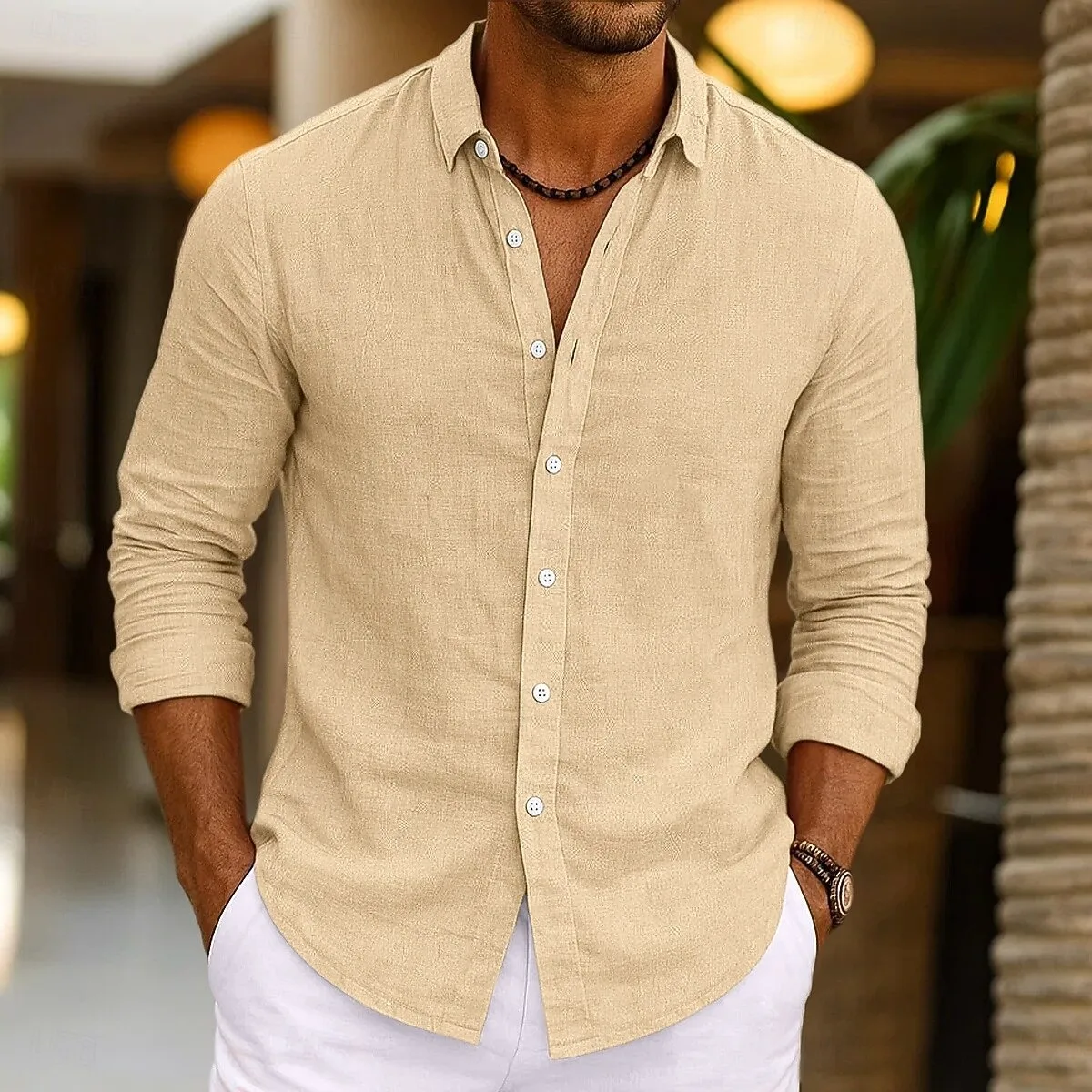 Men's Linen Shirt Summer Beachwear Button Solid Color Cotton Linen Long Sleeve Shirt Vacation Men's Clothing Fast Shipping - Image 3