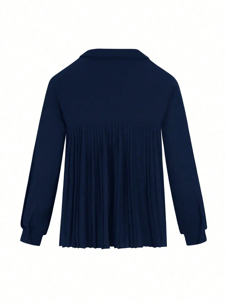 Plus Size 2025 Spring and Summer New Women's POLO Collar Pleated Casual Single Row Button Shirt Blouse Solid Color - Image 16