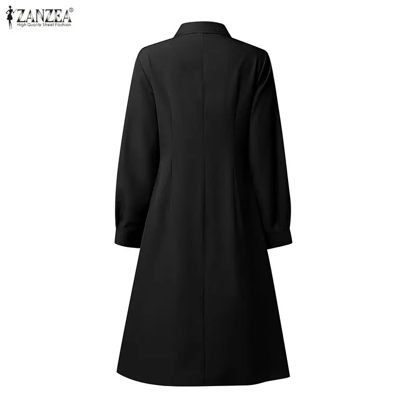 2026 ZANZEA Women Elegant Lapel Neck Long Sleeve Dress Spring Office Dresses Stylish A Line Waisted Party Sundress Holiday Robe - Image 16
