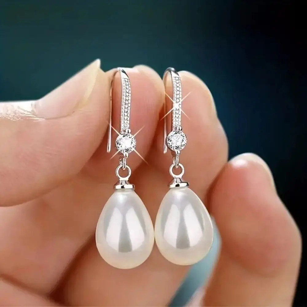 New Temperament Simple Water Drop Shape Simulation Freshwater Pearl Shell Beads Drop Earrings - Image 3