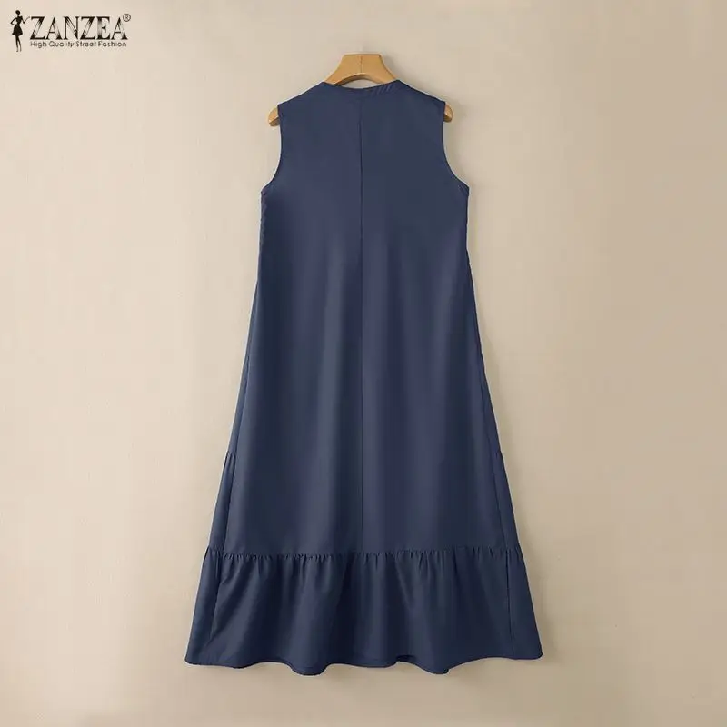 Fashion Summer Sleeveless Dress 2026 ZANZEA Women Casual Loose Sundress Solid Holiday Robe Female Elegant Ruffled Work Dresses - Image 21
