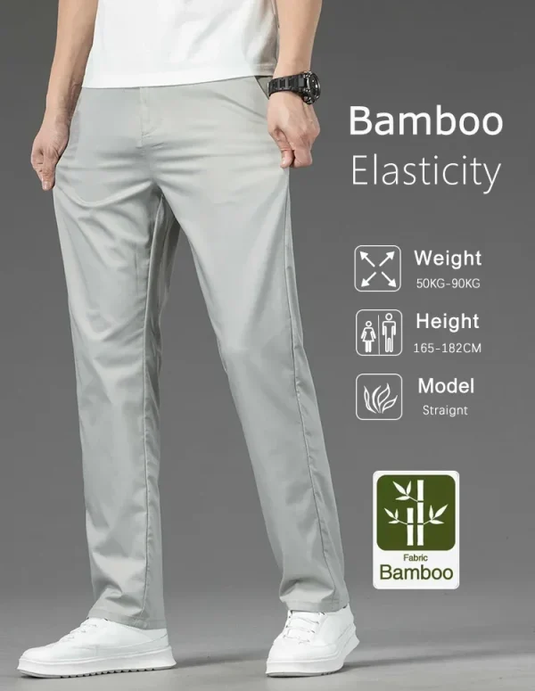 Thin Men Bamboo Summer Pants Casual High Quality Business Classic Fashion Stretch Slim Formal Straight Trousers Black Gray Khaki