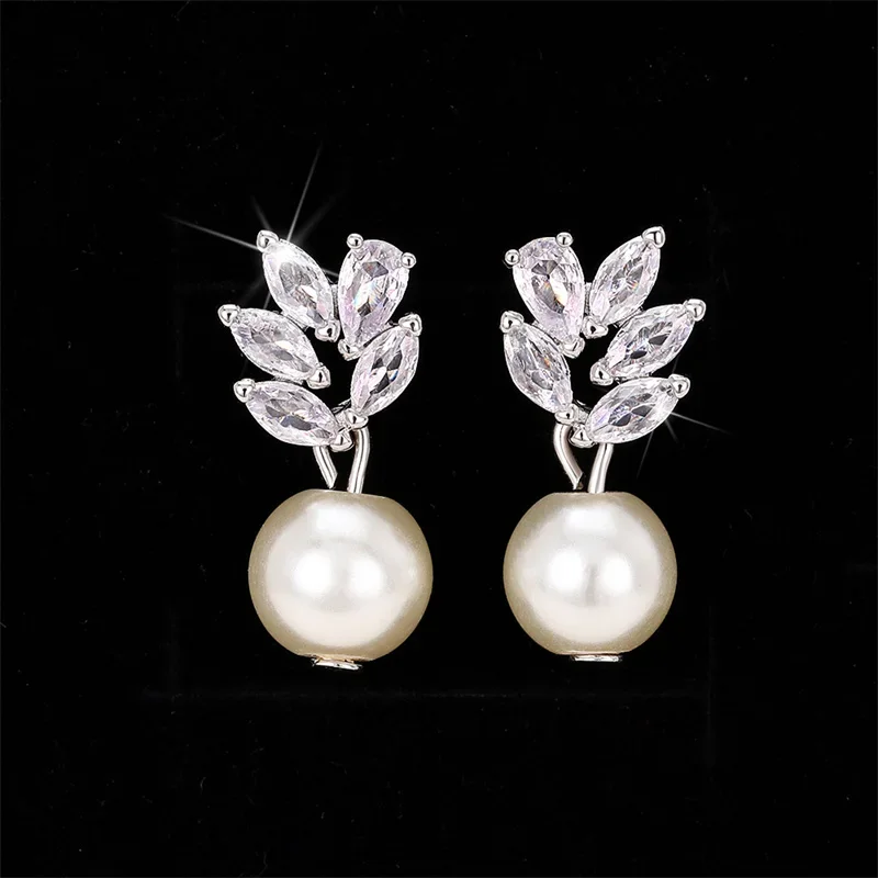Huitan New Trend Imitation Pearl Dangle Earring for Women Luxury Silver Color Bling Cubic Zirconia Fashion Elegant Lady Jewelry - Image 18