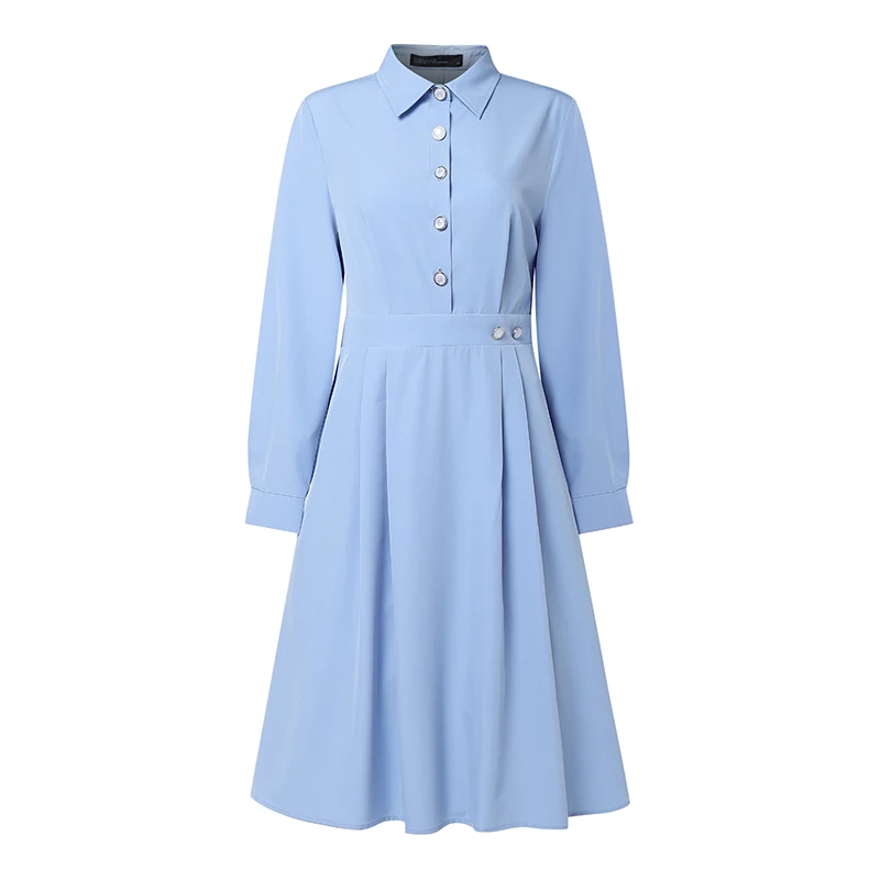 2026 ZANZEA Women Elegant Lapel Neck Long Sleeve Dress Spring Office Dresses Stylish A Line Waisted Party Sundress Holiday Robe - Image 7